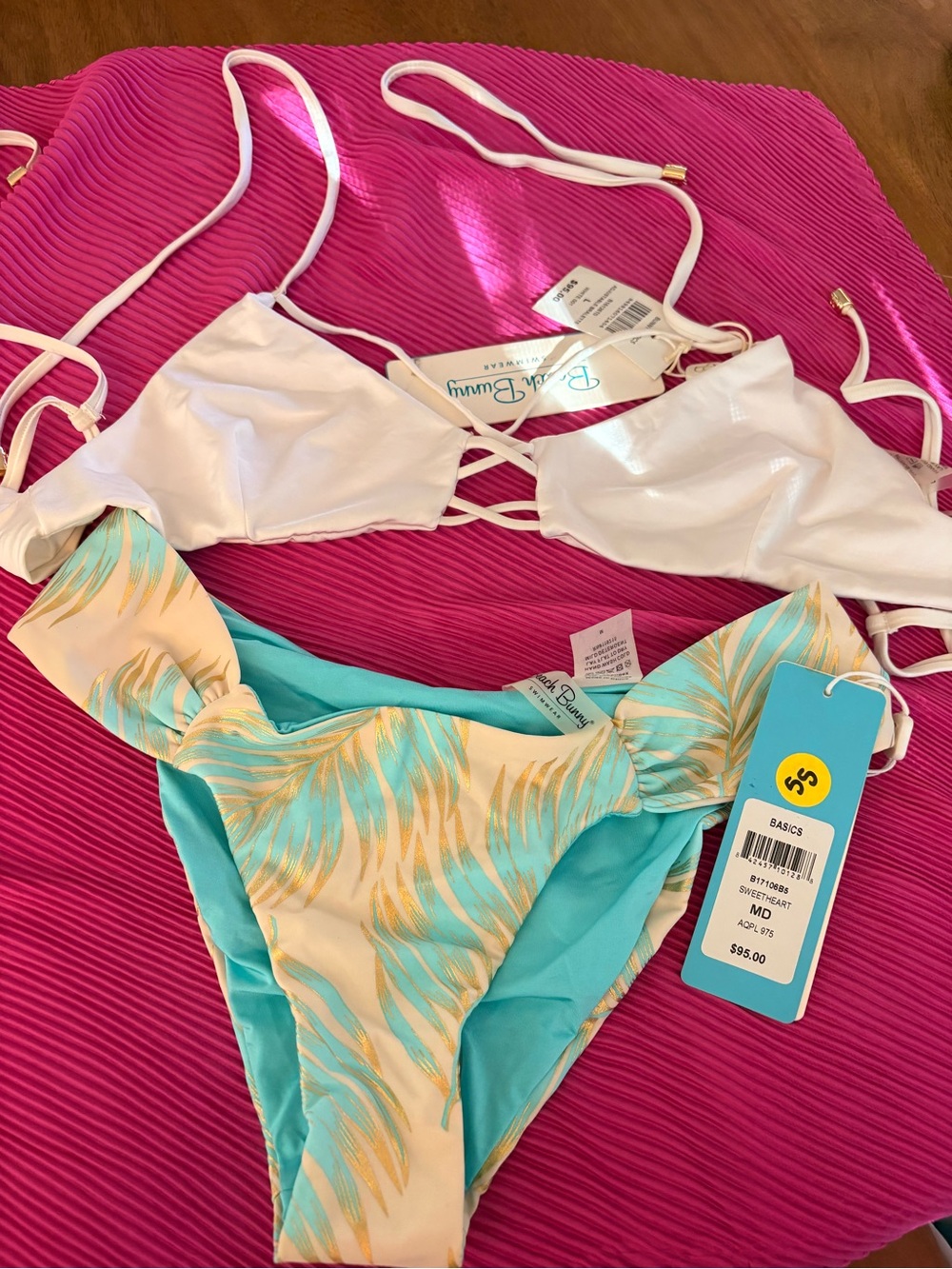 Beach Bunny White & Aqua Palm-Print Bikini Set